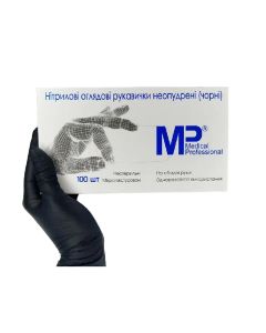 Рукавички нітрилові оглядові без пудри Medical Professional чорні М, 100 шт